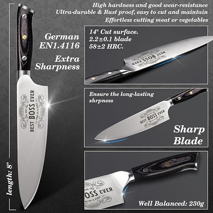 Gifts for Men Christmas, 8" Pro German 1.4116 Stainless Steel Chef Knife, Kitchen Knife Gift for Boss Day Birthday, Boss Gifts for Men Women, Christmas Stocking Stuffers