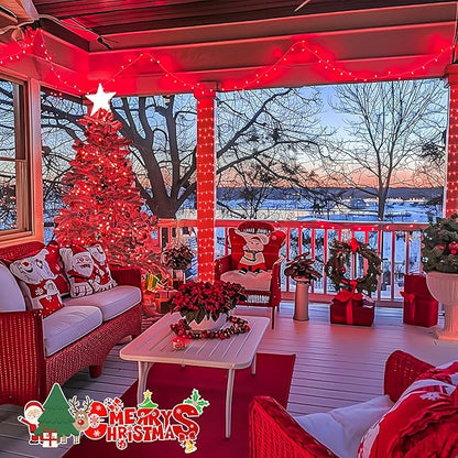 JMEXSUSS 33ft 100 LED Red Halloween Lights, 8 Modes Room String Light Indoor Plug-in, Clear Wire Red Christmas Lights Outdoor Waterproof for Halloween Bedroom, Party