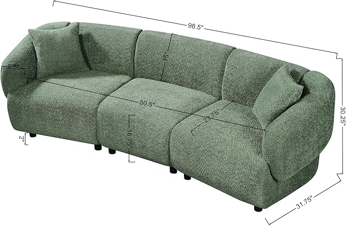 Merax 98.5" Modern 3 Seater Curved Sofa, Luxury Boucle Fabric Sofa, Minimalist Cozy Cloud Couch for Living Room, Bedroom, Apartment, Home Office, Green