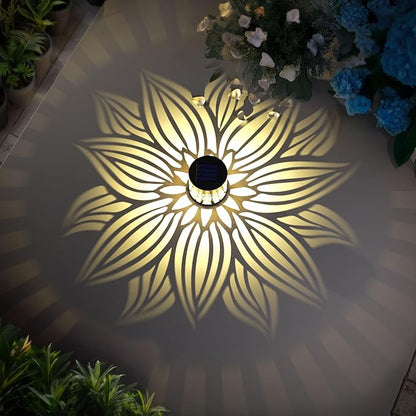 Solar Fence Lights 4 Pack Solar Deck Lamps Outdoor Decorations Powered Step Lights Wall Waterproof LED Warm Decorative Lighting for Garden (Flower, 4)