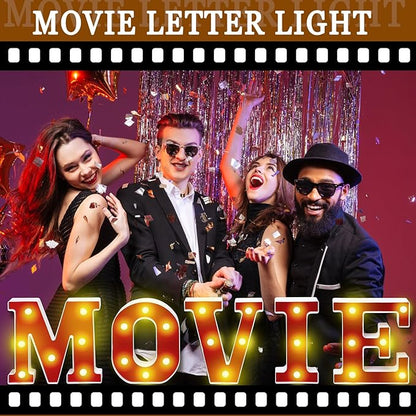 Movie Night Light up Letters Sign Party Decor Battery Powered Marquee Lighted Sign Alphabet LED Letter Lights for Xmas Movie Night Theme Party Birthday Home Tabletop Decor Supplies Xmas Gift