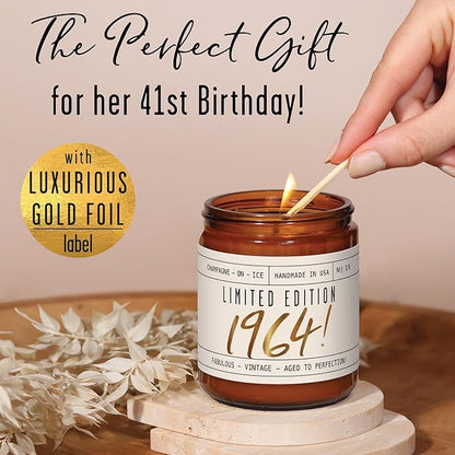 61st Birthday Gifts for Women - 'Limited Edition 1964' Soy Candle, w/Champagne on Ice I 61 Birthday Gifts for Women I 61st Gift for Her Ideas I 9oz Reusable Jar, 50Hr Burn, Made in USA