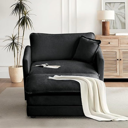 SoarFlash Chenille Sectional Sofa, Comfy Modular Single Sofa with Ottoman, Modern Recliner Deep Seat Sofa Set for Living Room,Grey