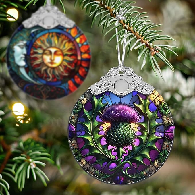 Scottish Thistle Stained Glass Orament - Christmas Ornament - Christmas Decorations for Tree - Holiday Present ldeas - Gift Exchange