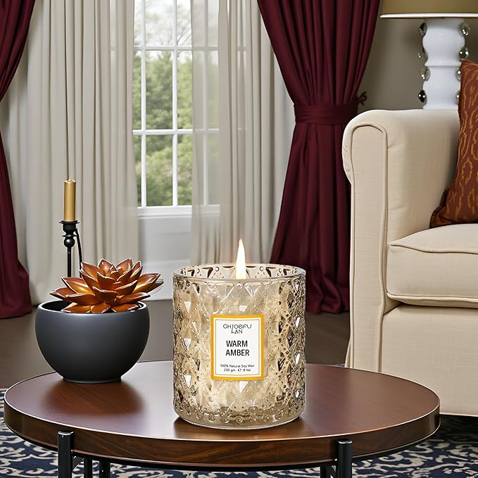 Chloefu LAN Amber Candles, Luxury Candle for Home Scented, Long Burning Time, Holiday Gifts, All Natural Soy Wax Candles, Scented Candle Gifts for Men&Women, 8.1oz