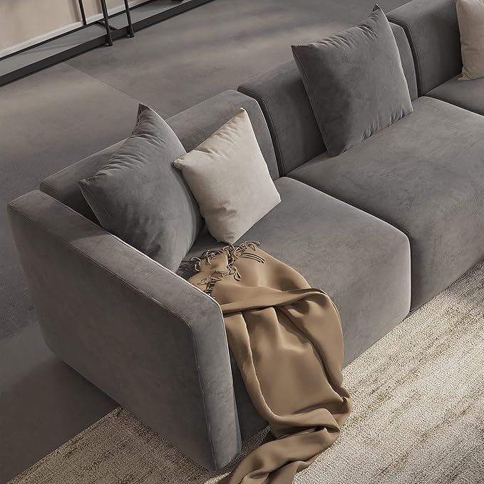 Acanva Luxury L-Shaped Upholstery Convertible Modular Sectional Sofa, Contemporary Reversible Couch with Chaise Lounge for Living Room, Apartment, 4 Piece Set, Suedette Dark Grey