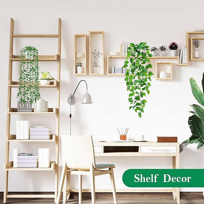 Der Rose 8Pcs Fake Plants Hanging Artificial Ivy Vine Faux Eucalyptus Hanging Plants for Home Boho Wall Shelf Indoor Outdoor Decor (White Pots)
