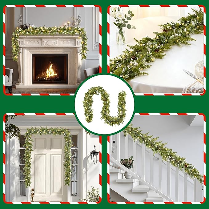 Bluesea 6FT Artificial Norfolk Pine Garland, Real Touch Pine Garland, Faux Christmas Greenery for Table Mantle Fireplace Indoor Outdoor Xmas Decorations (1 Pcs)