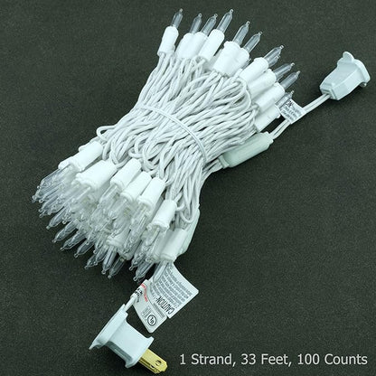 YULETIME Cool White LED Christmas Lights with White Wire, 33 ft 100 Count UL Certified Commercial Grade Holiday String Light Set (Cool White - White Wire)