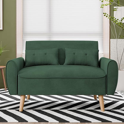 Vongrasig Small Modern Loveseat Sofa 47" Mid Century Linen 2 Seat Couch Tufted Love Seat, Green