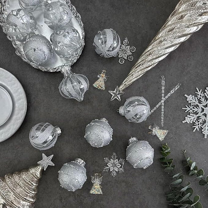 XmasExp Christmas Ball Ornaments Set 12ct Large Shatterproof Pastic Christmas Tree Decorations Delicate Hanging Ornaments (2.76", Diamond Silver)