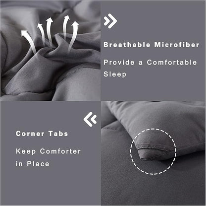 DOWNCOOL King Size Comforter Set -All Season Bedding Comforters Sets with 2 Pillow Cases -3 Pieces Bed Set Down Alternative King Bedding Set -Grey King Comforter Set(102"x90")
