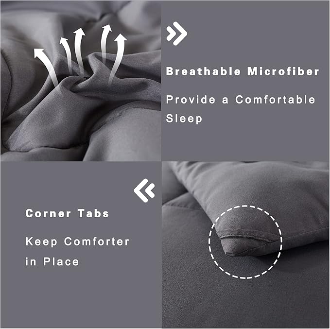 DOWNCOOL Twin Comforter Set -All Season Bedding Comforters Sets with 1 Pillow Case -2 Pieces Bed Set Down Alternative Comforter Set -Grey Twin Bedding Sets(64"x88")
