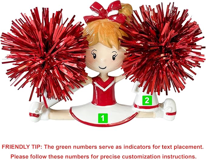 Personalized Cheerleader Christmas Ornament 2025 | Cheer Girl Dancer Cheerleading with Red Pompom Ornament for Christmas Tree | Pom Pom Dance Gift