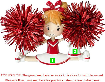 Personalized Cheerleader Christmas Ornament 2025 | Cheer Girl Dancer Cheerleading with Red Pompom Ornament for Christmas Tree | Pom Pom Dance Gift