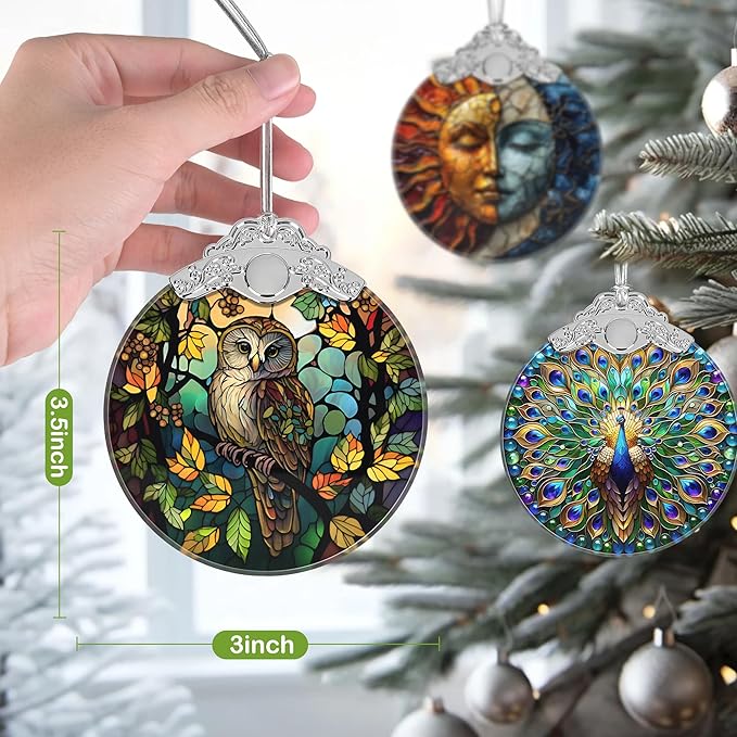 Christmas Ornament, 2025 Ornaments for Christmas Tree, Stained Glass Hanging Ornament, Holiday Ornaments, Unique Gift Idea - Owl on The Branch
