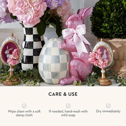 MACKENZIE-CHILDS Tall Enamel Vase, Unique Flower Vase, Decorative Table Decor for Living Room, Black-and-White Courtly Check