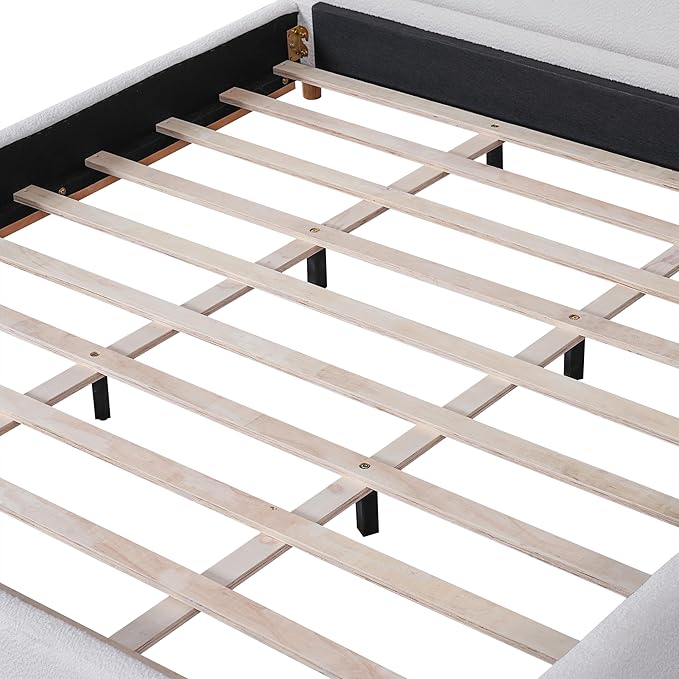 Queen Size Bed Frame, Upholstered Cloud Boucle Platform Beds Frames with Headboard, Anti-Collision Soft Rounded Corners Footboard, No Box Spring Required, Easy Assembly (40" White, Queen)