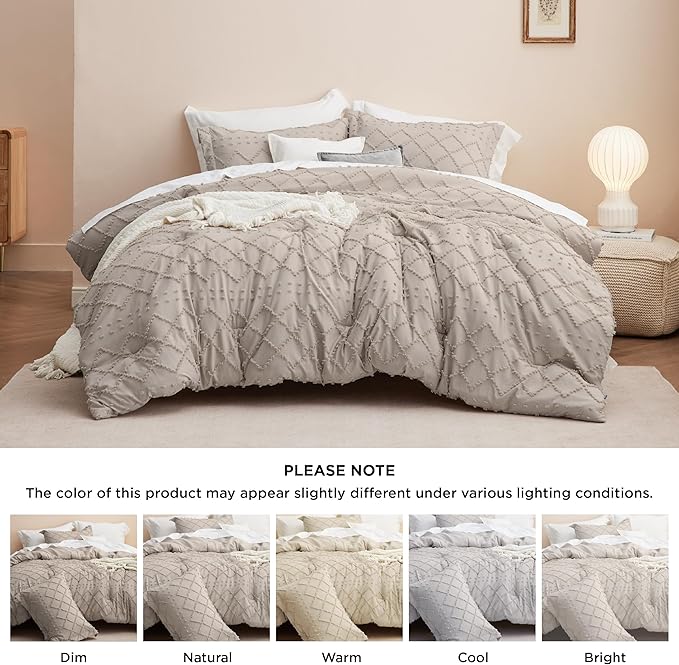 Bedsure King Comforter Set - Linen Comforter, Boho Tufted Shabby Chic Bedding for Kids, 3 Pieces Vintage Farmhouse Bed Set for All Seasons, Fluffy Soft Bedding with 2 Pillow Shams