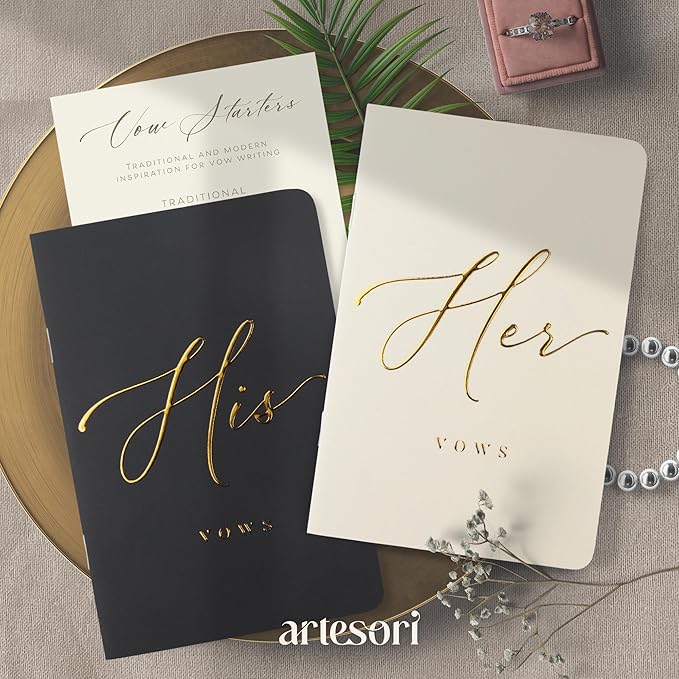 ARTESORI Premium Wedding Vow Book for Her & Him, Soft Touch, Gold Foil, 28 Lined Pages, Wedding Vow Books His and Hers, Wedding Essentials, Wedding Registry Ideas, His and Hers Gifts [Ivory & Black]