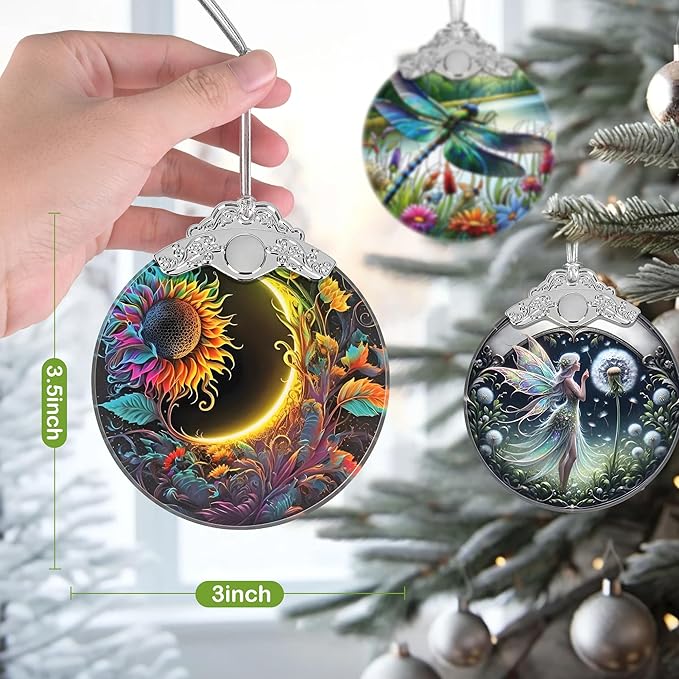 Christmas Ornament, 2025 Ornaments for Christmas Tree, Stained Glass Hanging Ornament, Holiday Ornaments, Unique Gift Idea - Sun and Moon