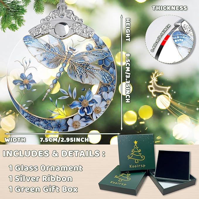 Stained Glass Dragonfly Ornaments, Dragonfly Christmas Decoration for Tree, Vintage Xmas Decorations Tree Ornaments