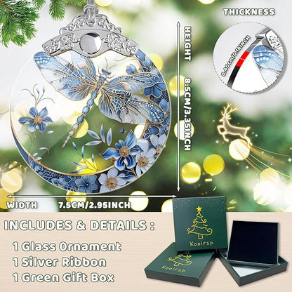 Stained Glass Dragonfly Ornaments, Dragonfly Christmas Decoration for Tree, Vintage Xmas Decorations Tree Ornaments