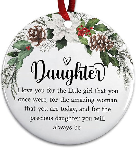 Daughter Christmas Ornaments 2025 - Gift from Parents Dad Mom Ornament for Daughter - Inspirational Gift for Her Girls Holiday Decor - Ceramic Christmas Ornament Hanging Tree
