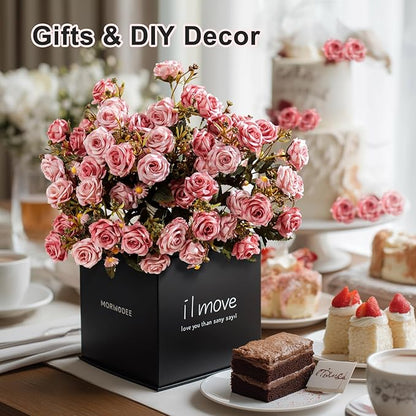 Artificial Flowers for Outdoor 4 Bundles Rose Bouquet with Daisy Faux Flowers UV Resistant for Home Indoor Outside Garden Porch Window Box Balcony Yard Porch Decor (Pink)