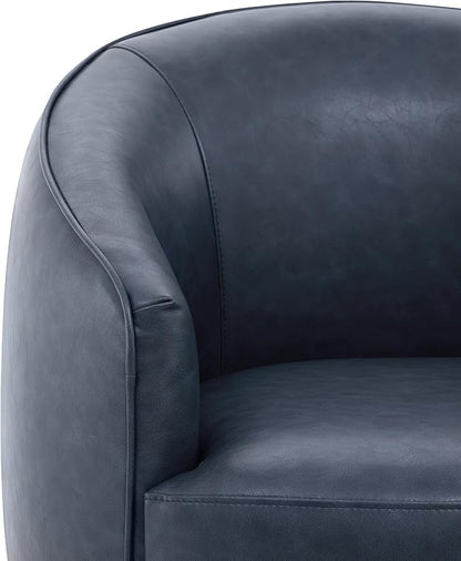 CHITA Swivel Barrel Chair, Modern Comfy FSC Certified Upholstered Faux Leather Accent Chair for Living Room, Fully Assembled, Blue