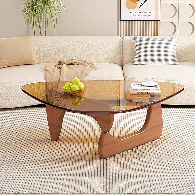 Modern Glass Coffee Table for Living Room mid Century Small Coffee Table Stylish Coffee Tables, Suitable for Bedroom Living Room Reception Office Tables（Walnut/Brown，Small）