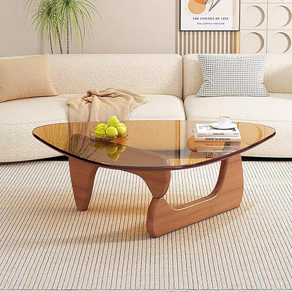 Modern Glass Coffee Table for Living Room mid Century Small Coffee Table Stylish Coffee Tables, Suitable for Bedroom Living Room Reception Office Tables（Walnut/Brown，Small）