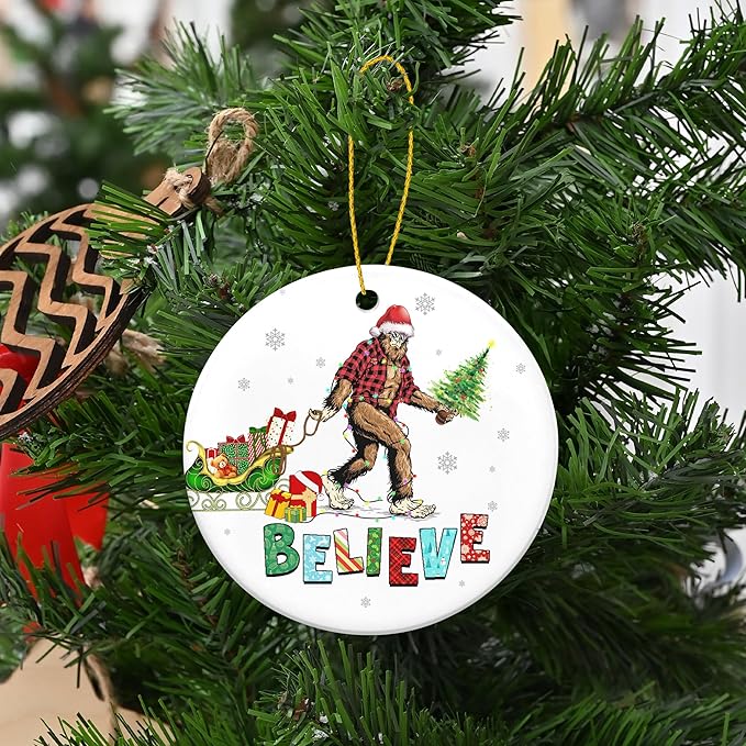 OASSIE Bigfoot Christmas Ornaments Gifts for Men Women - Ceramic Sasquatch Christmas Decorations 2025 - Big Foot Birthday Gifts for Friends, Stocking Stuffers for Men Women, White Elephant Gift Ideas