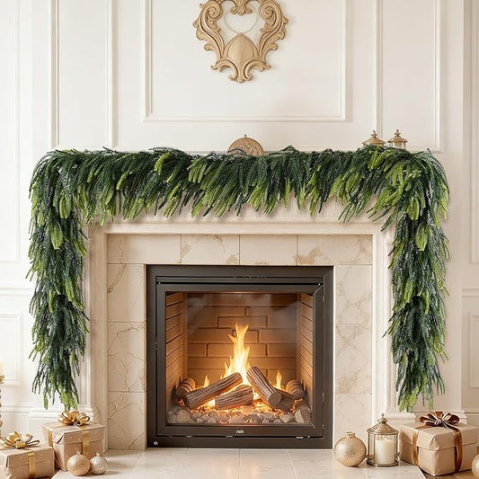 Sherika 1Pcs 9FT Artificial Norfolk Pine Garland,Real-Touch Chirsmas Cedar Garland, Gradient Faux Pine for Chrismas Decoration Indoor/Outdoor Decor, Wall, Table,Christmas Tree(1, 9Ft)