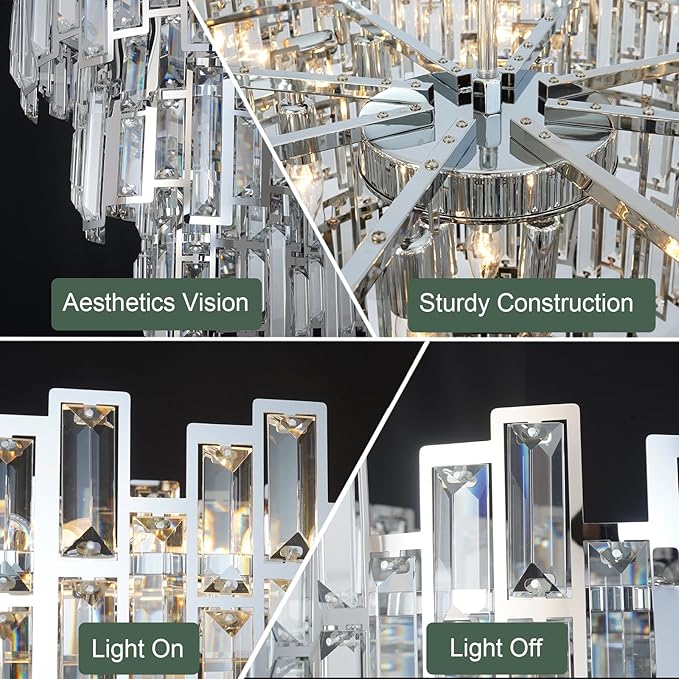 Entryway Chandeliers for High Ceilings Chrome Crystal Chandelier Light Fixture Living Room Foyer Staircase 39'' Large Modern Crystal Chandelier Lighting