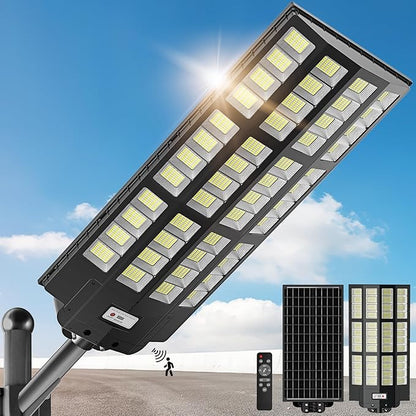11000W Solar Street Lights - Wide Angle Solar Lights Outdoor Motion Sensor, Commercial Parking Lot Light Dusk to Dawn, 7000K LED Street Light IP66 Waterproof with Remote Control (1Pack)