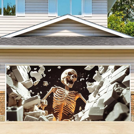 6 x 13 ft Halloween Garage Door Decorations Halloween decorations Witch Door Cover, Hanging Banner, Cauldron Backdrop Mural for Home, Outdoor, Indoor, Spooky Party, Wall, Window (Broken Wall)