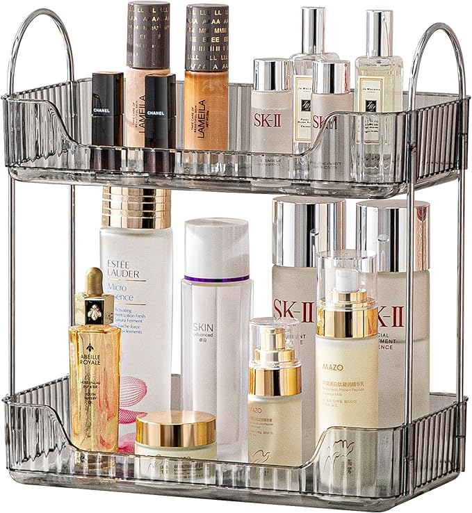 2 Tier Bathroom Organizer Countertop Makeup Perfume Skincare Organizer for Bathroom Dresser Vanity (Grey)