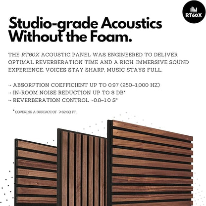 RT60X Pro Soundproof Wall Panels for Recording Studio Acoustical Treatments – 4 Pack 24"x24"x1" UV-Coated, Fire-Retardant, Sound Dampening, Acoustic Diffusion Wood Tiles for Gaming Room Decor
