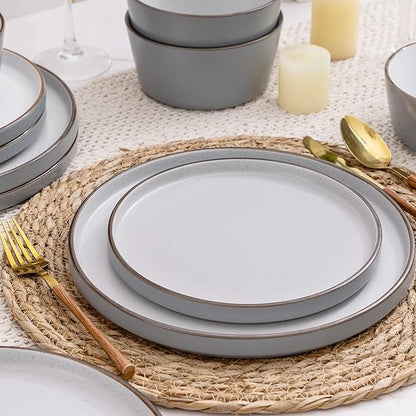 AmorArc Dinnerware Sets of 4, 12 Piece Plates and Bowls Set, Chip and Crack Resistant, Dishwasher & Microwave Safe Ceramic Dishes Set