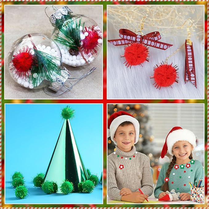 SEPGLITTER Christmas Pom Poms Balls, 1000 Pieces Red Green White Glitter Pompoms Pom Poms for Crafts Making DIY Holiday Christmas Decorations Supplies (3 Colors, 1 cm )