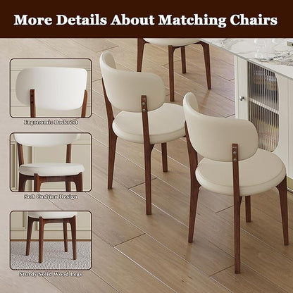 Montary 63" Modern 4-6 Person Dining Table with Storage Cabinet, Artificial Marble Dining Table with Sintered Stone Tabletop & Golden Solid Wood Base, Includes 6 Cream PU Chairs for Kitchen