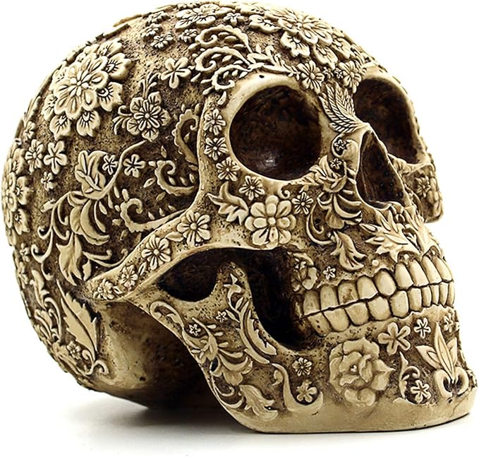 UJOY Creative Skull Flowers Sculpture 8.1'' Human Head Skeleton Statue Collectible Halloween Decoration Home Decor