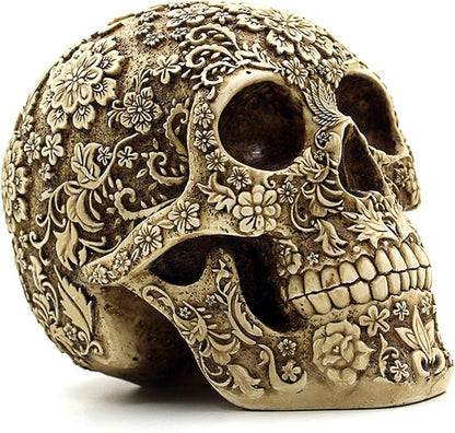UJOY Creative Skull Flowers Sculpture 8.1'' Human Head Skeleton Statue Collectible Halloween Decoration Home Decor