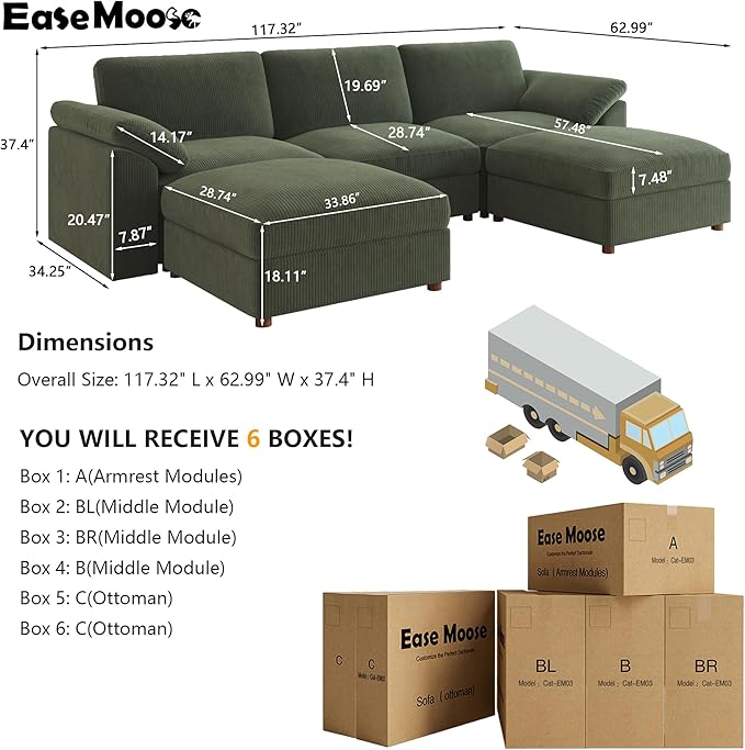 EASE MOOSE Oversized Modular Sectional Sofa, Extra Large L Shape Sectional Cloud Couch,Comfty Deep Modular Sofa with Ottoman for Living Room