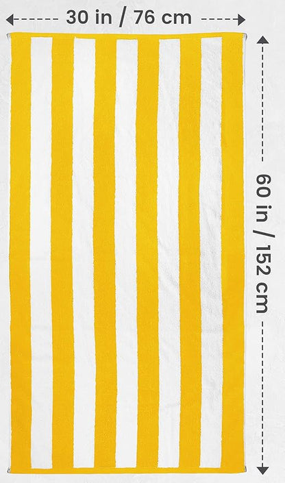 Utopia Towels 4 Pack Cabana Stripe Beach Towel Oversized 100% Ring Spun Cotton Beth Towels Highly Absorbent Quick, Yellow