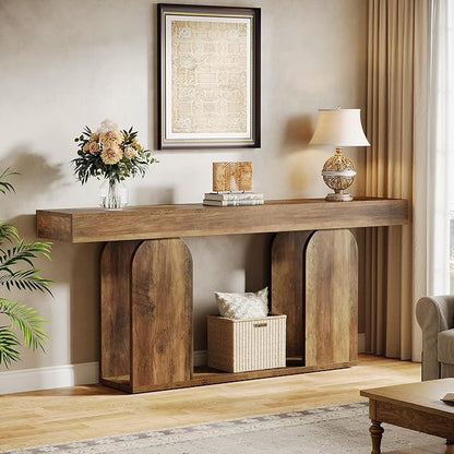 Tribesigns 70.9-Inch Extra Long Sofa Table, Farmhouse Console Tables with Wood Frame and Storage Shelf, 2-Tier Wood Table Behind Couch for Living Room, Hallway, Foyer, Vintage Brown