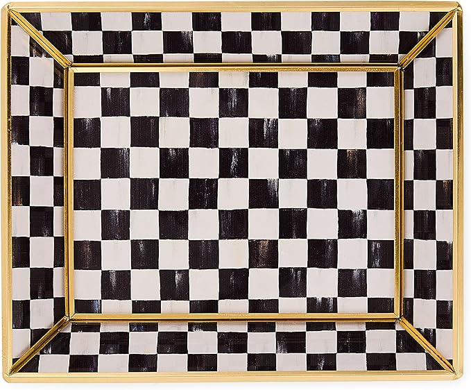 MACKENZIE-CHILDS Glass Tray, Decorative Bathroom Counter Tray, Small, Black-and-White Courtly Check