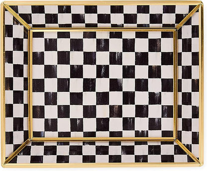 MACKENZIE-CHILDS Glass Tray, Decorative Bathroom Counter Tray, Small, Black-and-White Courtly Check