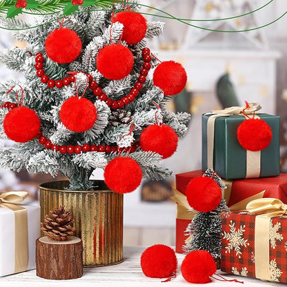 Gejoy 12 Pcs Red Furry Christmas Ball Ornaments for Xmas Tree Red Christmas Hanging Decorations Soft Faux Fur Pom Pom Ball Ornaments for Home Party Supplies Fireplace Mantel Wall Decor